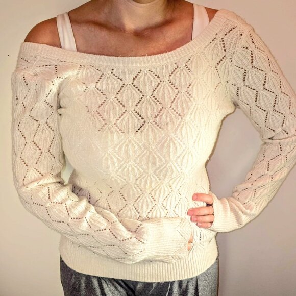 Abercrombie & Fitch Open-Knit Sweater – White Diamond Lace Pattern - Picture 1 of 8